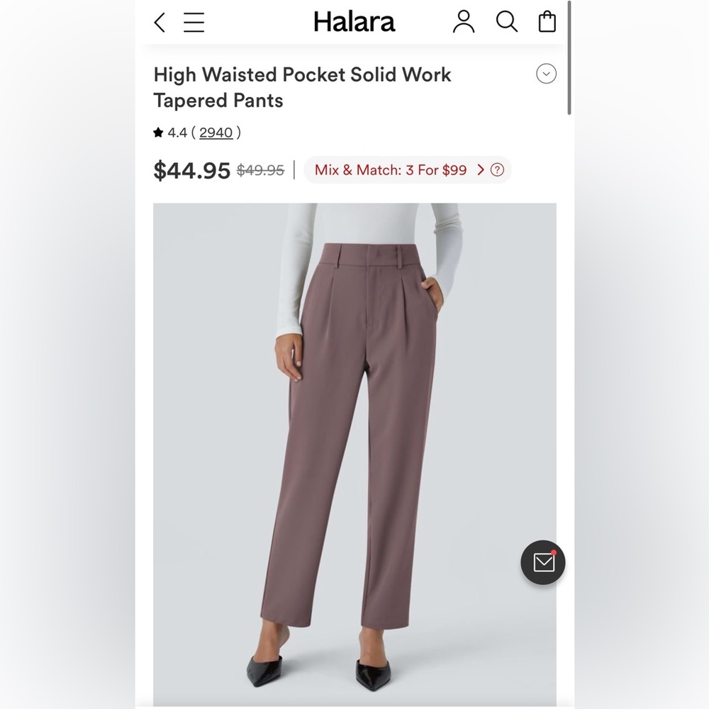 HALARA High-Waisted Tapered Work Pants in Mauve
